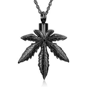 shajwo Marijuana Leaves Urn Necklaces for Ashes for Women Men Cremation Jewelry Maple Leaf Memorial Human Ashes Keepsake Pendant