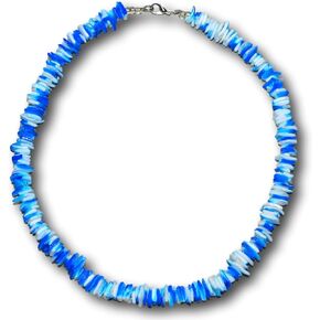 Native Treasure - Choose 1, 18" Mens and Womens White or Color Fast Tie-Dye White Clam Chips Ark Shells Necklace, Summer Beach Surfer Necklace From the Philippines - with Lobster Clasp
