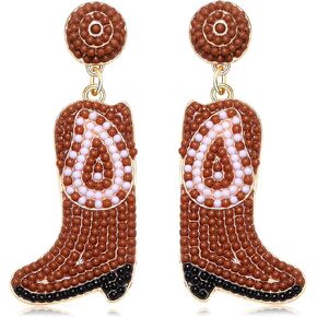 Beaded Cowboy Boot Earrings Western Cowgirl Boot Drop Dangle Earrings for Women Boho Handmade West Shoes Earrings Bachelorette Party Jewelry Gifts