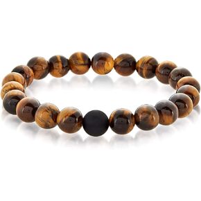 Crucible Jewelry Mens Polished Tiger Eye and Black Matte Onyx Bead Stretch Bracelet (10mm), Brown, One Size