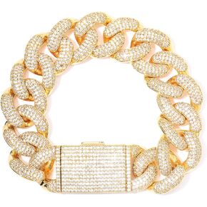 JINAO Hip Hop 20mm Miami Cuban Chains Bracelet Iced Out Paved Bling Round CZ for Men