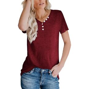 تي شيرت حريمي صيفي برقبة على شكل حرف V من DittyandVibe بأزرار فضفاضة كاجوال من Henley Tunic
