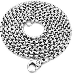 VENICEBEE Best Stainless Steel Chain Necklace 24" Medical Grade 316L Surgical Metal Rounded Box Venetian Link 24 inch long, 2.4mm width, Velvet Pouch Gift, HYPOALLERGENIC LEAD-FREE METAL