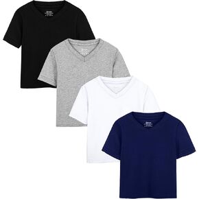 4 قطع من تي شيرت للأطفال الصغار برقبة على شكل حرف V وأكمام قصيرة للأطفال الصغار بطبقات أساسية من القمصان ذات الألوان الصلبة للأولاد والأطفال in Kuwait