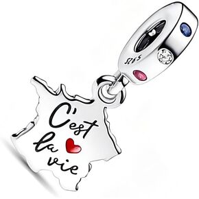 France Map Dangle Charm Fit Women Bracelet Necklaces Fashion Gifts 925 Sterling Silver DIY Jewelry