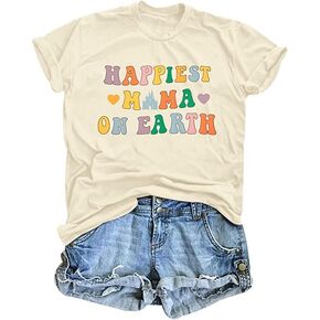Mama Mommy Mom Bruh Shirt Happiest Mama on Earth Novelty Front Back Graphic Tee Cute Letter Print Tshirts for Women