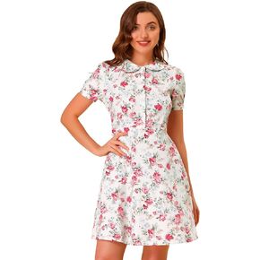 Allegra K Retro Vintage Dress for Women's 50s Floral Peter Pan Collar Dresses
