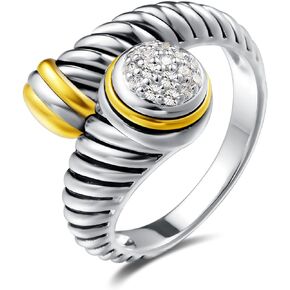 UNY JEWEL Jewelry Twisted Cable Wire Ring with Pave CZ Unique Design With Sparkling Stones Perfect For Women's Fashion