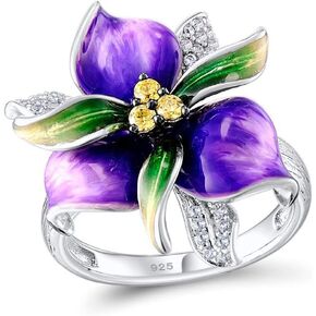 Colorful Enamel Flower Ring for Women,Platinum Plated Resin Floral Cocktail Party Statement Ring Jewelry Gift for Her