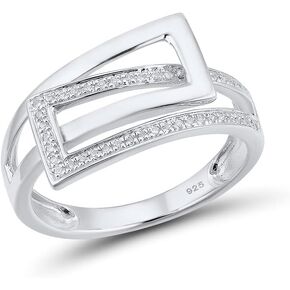 Santuzza 925 Sterling Silver Openwork Simulated Diamond Statement Ring for Women