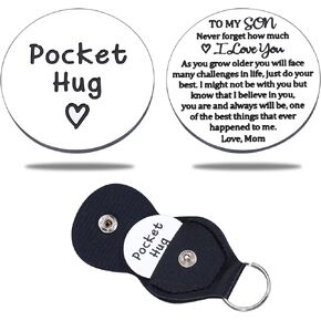 Son Gifts from Mom Christmas Stocking Stuffers for Men Son Teen Boy Valentines Gifts for Son Birthday Graduation Gifts Pocket Hug Token Leather Keychain Long Distance Relationship Inspirational Gifts