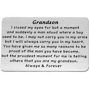 PLITI Grandson Graduation Gifts Grandson Gifts From Grandma Grandpa Grandson Birthday Gifts Grandson Inspirational Engraved Wallet Insert Card For Grandson Deployment Gifts (Grandson wallet insert)