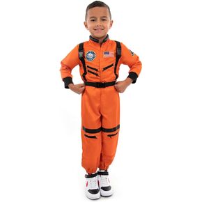 Little Adventures Orange Astronaut Dress Up Costume - Machine Washable Child Pretend Play and Party Costume