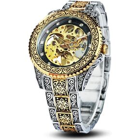 Caluxe Men’s Watch Carving Gold Black Automatic Mechanical Watch for Men Skeleton New Launched Luxury Engraving Golden Wrist Watch
