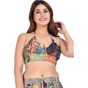Women's Hippie Patch Work Boho Indian Clothing Cotton All Time Hit Cute Bikini Backless Halter Tank Cami Crop Blouse Tops, One Size fits All Natural