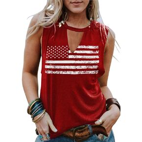 FASHGL Women's 4th of July Tank Tops Stars Striped Flag Tanks Independence Day Top Shirt Summer Sleeveless Shirt