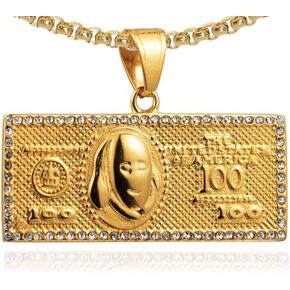 18K Gold Plated Jewelry Stainless Steel Money Dollar Sign Pendant Necklace
