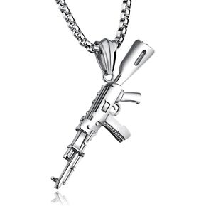 Vanski Mens Hip Hop Stainless Steel AK-47 Gun Tag Pendant Pistol Necklace, 23.6inch Chain