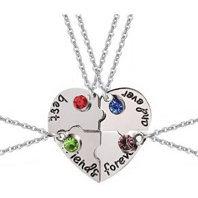Townus 4 Pieces BFF Best Friends Forever Necklaces Friendship Heart Pendants Chains Alloy Rhinestone Engraved Puzzle Jewelry for Family Friends