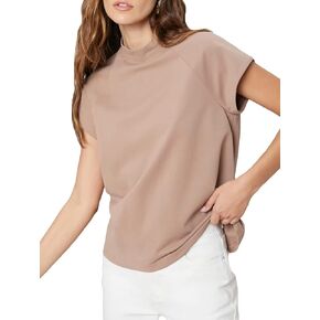 Verdusa Women's Casual Stand Collar Raglan Sleeve Zipper Back Breathable Tee Shirt Top