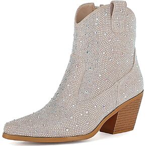 Caradise Rhinestone Cowboy Boots Short Wedding Glitter Cowgirl Boots Sparkly Metallic Western Ankle Boots