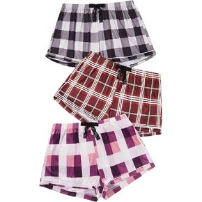 WDIRARA Women's Plus Size 3 Pieces Plaid Print Pajama Shorts Set Bow Front Elastic Waist Lounge Bottoms