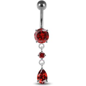Round with Teardrop CZ Stone Dangling 925 Sterling Silver with Stainless Steel Belly Button Ring