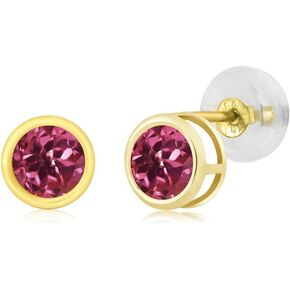 Gem Stone King 14K Yellow Gold Pink Tourmaline Stud Earrings For Women (0.48 Cttw, Gemstone Birthstone, Round 4MM)