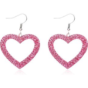 Heart Earrings Dangle Valentine's Day Earrings Glitter Pink Heart Earrings Women Girls Valentine's Day Gift