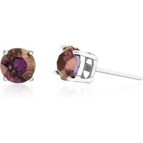 Devin Rose terling Silver 6mm Round Solitaire Stud Earrings for Women made with Faceted Crystals Imitation Birthstone