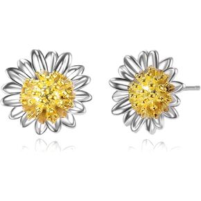 925 Sterling Silver Sunflower Earrings Crystal Stud You are My Sunshine Two Tone Jewelry Gifts for Women Mom