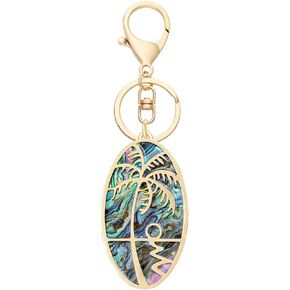 3 Tone Nature Abalone Shell The Coconut Palm Trees at Sunset Keychain Bag Jewelry Accessories