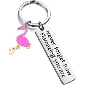 Caiyao Stainless Steel Flamingo Engraved Keychain Bird Animal Keyring for Women Men Girl Boy Friend Friendship Jewelry Gift