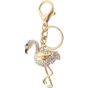 HONBAY 1PCS Rhinestone Flamingo Keychain Sparkling Bird Keyring Decor Pendant in A Box for Bag Purse Wallet (Silver)