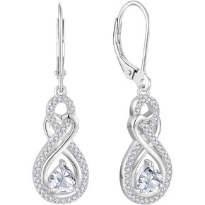 Dangle Earrings 925 Sterling Silver - Guesma Infinity Leverback Earrings Heart Created Birthstone - Formal Earrings for Women Evening Wear