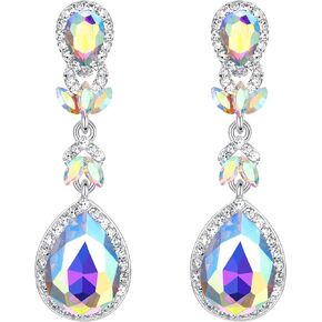 BriLove Women's Wedding Bridal Crystal Marquise Leaf Teardrop Chandelier Dangle Earrings