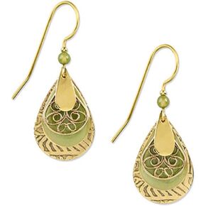Silver Forest of Vermont Green Enamel and Gold Filigree Teardrop Earrings