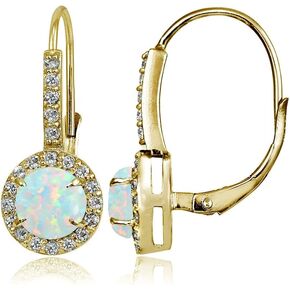 Yellow Gold Flashed Sterling Silver Genuine, Created or Simulated Gemstone and Cubic Zirconia Accents Round Leverback Earrings