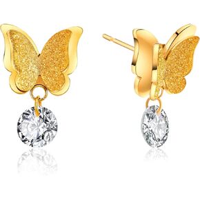 Dainty Dangle Earrings with Cubic Charm - 16K Gold Plated Butterfly Earring for Women - Lightweight Everyday Fashion Jewelry