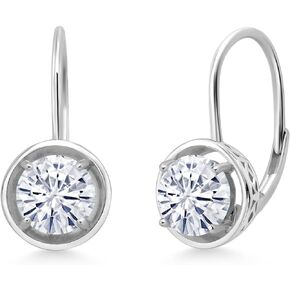 Gem Stone King Moissanite Dangle Earrings For Women in 925 Sterling Silver White (2.40 Cttw, Round 7MM)