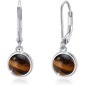 Drop Earrings for Women Sterling Silver Gemstone Earrings Amber Tiger Eye Moonstone Amethyst Blue Sandson Leverback Earrings Drop French Leverback Dangle Earrings Hypoallergenic Jewelry for Women Mom in Kuwait