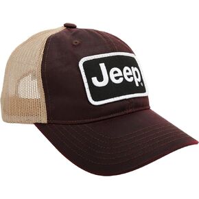 Jeep Waxed Chino Twill/Soft Mesh Classic Text Logo Embroidered Patch Hat Burgundy/Khaki