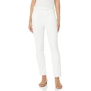 PAIGE Women's Cindy with Exposed buttonfly high Rise in Straight lef in Crisp White, 34
