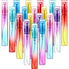 Patelai 18 Pieces 8 ml Mini Perfume Spray Bottles Atomizer Portable Travel Mister Refillable Empty Container Colorful Glass Bottles for Cleaning, Travel, Essential Oils, Perfume, 6 Gradient Colors