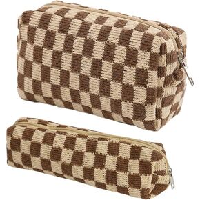 LETGO Preppy Makeup Bag Cosmetic Bag for Women,Small Makeup Bags for Purse Zipper Preppy Pencil Case Pouch for Women Preppy Stuff Shool Supplies(Coffee Brown)