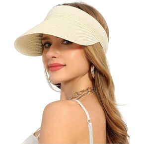 LA CARRIE Wide Brim Straw Visor for Women Sun Hat UV Protection Packable Beach Cap for Summer UPF 50+