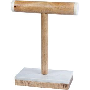 Creative Home Natural Marble and Mango Wood Necklace, Bangle Bar, Display Stand, 6-3/4" x 4-1/8" x 11-3/4" H, Off-White (Patterns May Very) (74863)