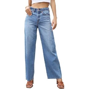 OFLUCK Women High Waisted Wide Leg Baggy Jeans,90s Boyfriend Jeans with Pockets