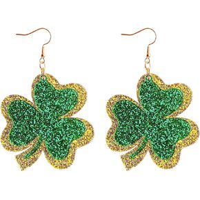 اقراط متدلية لعيد القديس باتريك، اقراط متدلية لامعة بلون اخضر ايرلندي على شكل زهرة البرسيم، اقراط متدلية من الاكريليك للنساء والفتيات في عيد القديس باتيس، هدية مجوهرات in Kuwait