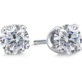 Gem Stone King 14K White Gold Lab Grown Diamond Stud Earrings For Women (0.20 Cttw, Round G-H Color, VS2-SI1 Clarity)